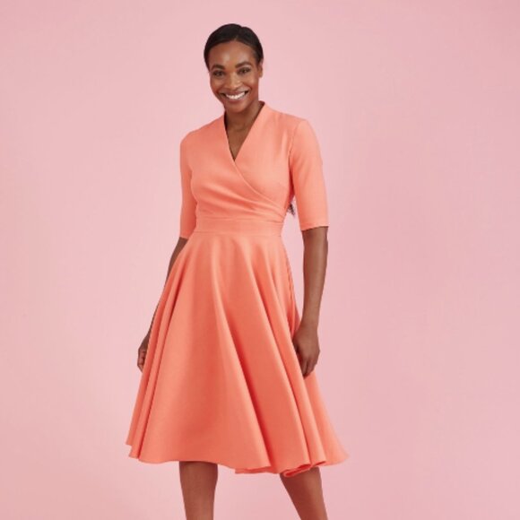 NWT Leyla Coral Midi Swing Dress from The Pretty Dress Company UK Size 16 - Picture 1 of 9